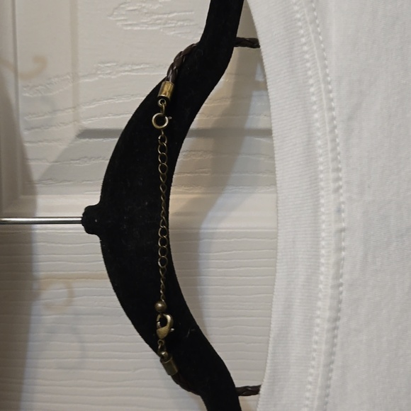 Necklace,animal print,brown vegan cord,gold tone hardware,choker - Picture 4 of 4